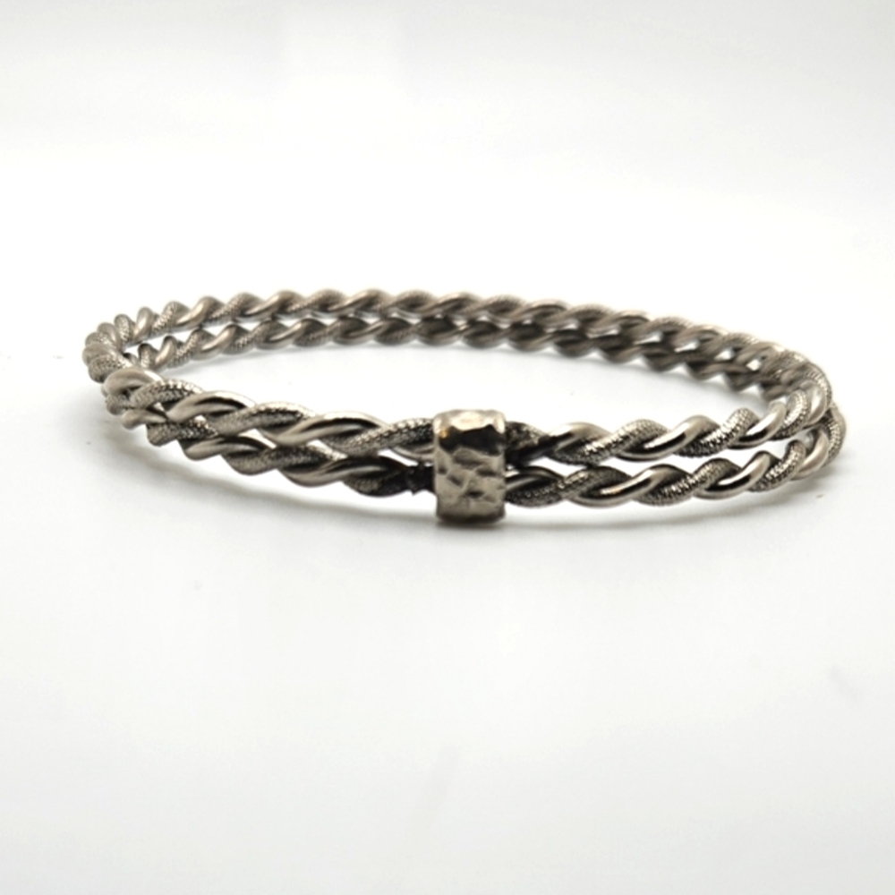 🟢3/$19🟢 Handmade Silver Twisted Double Dual Bangle Bracelet Stack - Picture 1 of 7